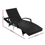 Gardeon 2PC Sun Lounge Wicker Lounger Outdoor Furniture Beach Chair Patio Adjustable Cushion Black FF-LOUNGE-ARM-BKX2