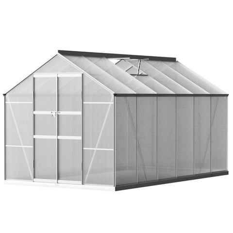 Greenfingers Greenhouse 3.7x2.5x2.26M Double Doors Aluminium Green House Garden Shed GH-ALU-C-370X250-DOU-AB