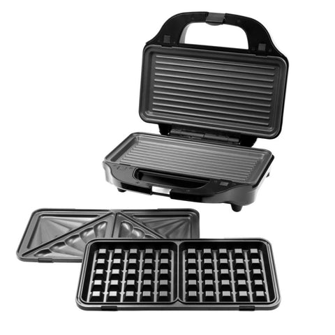 Sandwich Press w/ 3 Interchangeable Plates Incl Toasties & Waffles V196-SM303