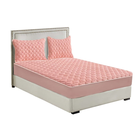 SOGA Pink 183cm Wide Mattress Cover Thick Quilted Fleece Stretchable Clover Design Bed Spread Sheet BCOVER7008