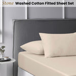 Accessorize Stone Washed Cotton Fitted Sheet Set Super King V442-HIN-FITTEDSS-WASHCOTTON-STONE-SK