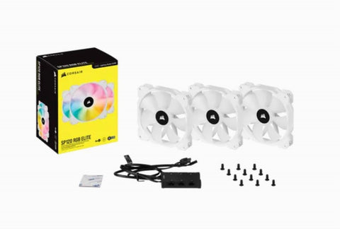 CORSAIR White SP120 RGB ELITE, 120mm RGB LED PWM Fan with AirGuide, Triple Pack with Lighting Node V177-L-CFCO-SP120RGBEL3NW