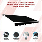 Outdoor Folding Arm Awning Retractable Sunshade Canopy Black 4.0m x 3.0m V63-842801