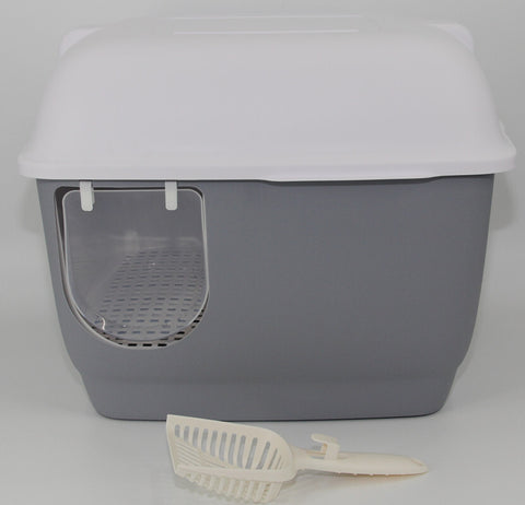 YES4PETS XL Portable Hooded Cat Toilet Litter Box Tray House with Handle and Scoop Grey V278-MSP-102-GREY