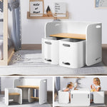 Keezi 3PCS Kids Table and Chairs Set Multifunctional Storage Desk White BENT-B-KID-TAB03-NT-WH