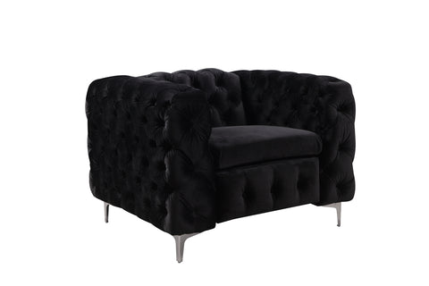 Single Seater Black Sofa Classic Armchair Button Tufted in Velvet Fabric with Metal Legs V43-SOF-JAQS1SBL