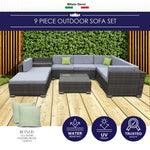 Milano Outdoor 9 Piece Oatmeal Rattan Sofa Set - Black Coating & Grey Seats ABM-401497