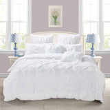 Diamond Pintuck Queen Size White Duvet Quilt Cover Set V493-ZQ-01