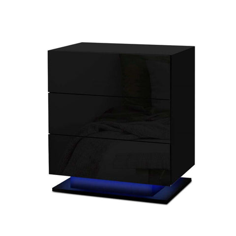 Artiss Bedside Table LED 3 Drawers - MORI Black FURNI-O-LED-BS-02-BK