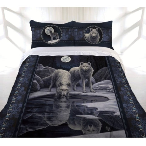 Lisa Parker Collection Warrior Of Winter Wolves Quilt Cover Set Double V442-LDE-QUILTCS-WARRIOROFWINTER-BLACK-DS