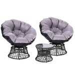 Gardeon Outdoor Lounge Setting Furniture Wicker Papasan Chairs Table Patio Black ODF-PAPASAN-TBCHX2-BK