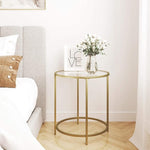 Gold Round Side Table with Golden Metal Frame Robust and Stable V178-11710