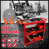 Red 3-Tier Tool Cart Storage Trolley Toolbox Workshop Garage Organiser 150kg Red V465-95240