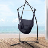 Gardeon Hammock Chair Outdoor Camping Hanging with Steel Stand Grey HM-CHAIR-PILLOW-GREY-X