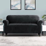 Artiss Sofa Cover Couch Covers 3 Seater Velvet Black SCOVER-VEL-3-BK