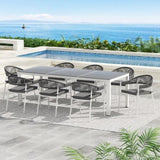 Gardeon Outdoor Dining Set 9 Piece Steel Table Chairs Setting White FF-DINING-9CLS-WH-ABC