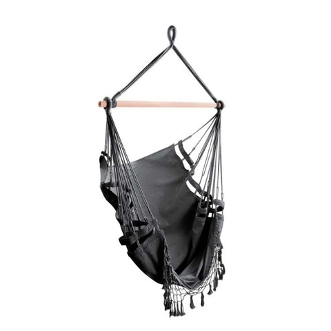 Gardeon Hanging Hammock Chair Outdoor Swing Hammocks Tassel Grey HM-CHAIR-TASSEL-GREY