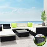 Gardeon 9-Piece Outdoor Sofa Set Wicker Couch Lounge Setting Cover FF-SOFA-BK-9PC-ABCD