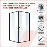 Semi Frameless Shower Screen x 195cm Side AS/NZS Glass V63-824591