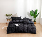 Tufted Textured Jacquard Queen Size Black Duvet Quilt Cover Set V493-JW-05-Q