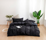 Tufted Textured Jacquard Super King Size Black Duvet Quilt Cover Set V493-JW-05-SK