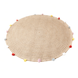 Round Woven Jute Cotton Multicolour Pompom Rug 120 cm V262-CI-STK-463JPPR