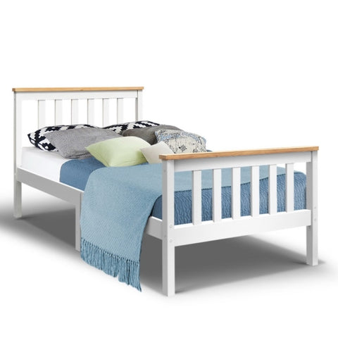 Artiss Bed Frame Single Size Wooden White PONY WBED-D-TC18-92