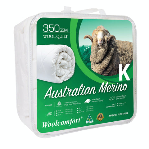 Woolcomfort Aus Made Merino Wool Quilt 350GSM 240x210cm King Size V535-JAPARA-WQ-350G-K