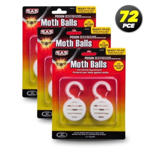 SAS Pest Control 72PCE Mothballs Hang Hook Casing Fast Action Effective 12g V293-126194-72