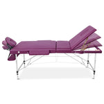 Zenses Massage Table 75cm Portable 3 Fold Aluminium Beauty Bed Violet MT-ALUM-GA301-VI-75