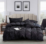 Tufted Textured Jacquard Super King Size Black Duvet Quilt Cover Set V493-JW-05-SK