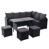 Gardeon Outdoor Furniture Dining Setting Sofa Set Lounge Wicker 9 Seater Black ODF-SDBOSS-3OTM-BK