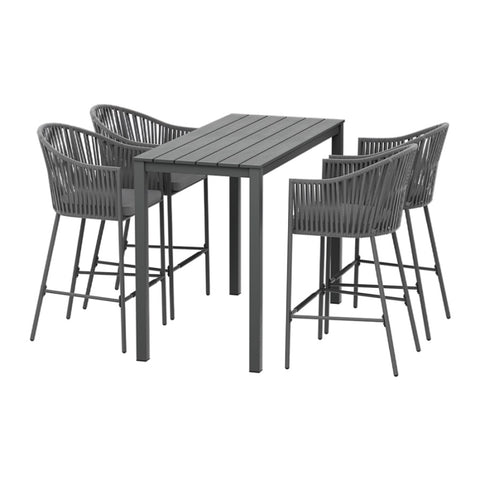 Gardeon 5-Piece Outdoor Bar Set Dining Table Rope Chair Patio Bistro Set ODF-BARSET-ROPE-5SET-AB