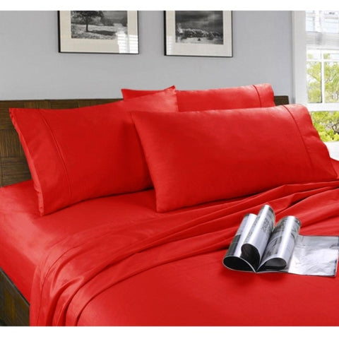 Kingtex Microfibre Sheet Set Red Double V442-KIT-SHEETS-MICROFIBRE-RED-DS