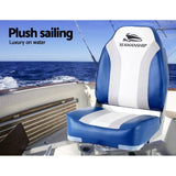 Seamanship 2X Folding Boat Seats Marine Seat Swivel High Back 12cm Padding Blue BS-86211-WB