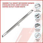 1000mm Tile Insert Bathroom Shower Stainless Steel Grate Drain w/Centre outlet Floor Waste 832781