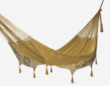 Outdoor undercover cotton Mayan Legacy hammock with hand crocheted tassels King Size Mustard V97-TDK MUSTARD