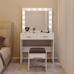 Fidel Vanity Set with Cushioned Stool and Lighted Mirror- White V264-TAB-716C-WHE-NA-1