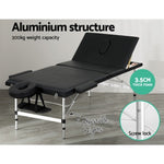 Zenses Massage Table 85cm Portable 3 Fold Aluminium Beauty Bed Black MT-ALUM-GA301-BK-85