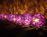 1 Set of 20 LED Cassis Purple 5cm Rattan Cane Ball Battery Powered String Lights Christmas Gift Home V382-PURPRATTBALLBATT20
