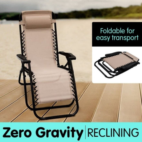 Zero Gravity Reclining Deck Camping Chair - Beige CHR-ZGR-BGE