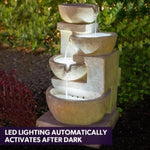 PROTEGE Solar Fountain Water Feature Outdoor 4 Bowl with LED Lights - Sand Colour V219-PMPFPKPROA4BB