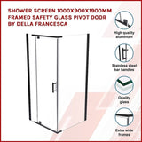 Shower Screen 1000x900x1900mm Framed Safety Glass Pivot Door By Della Francesca V63-829201