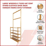 Large Wooden 5 Tiers Hat Coat Stand Clothes Shoe Rack Hanger Hooks Shelf Storage V63-840271