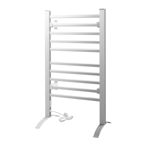 Devanti Electric Heated Towel Rail Rack 10 Bars Freestanding Clothes Dry Warmer TW-C-FW-10-ALUM