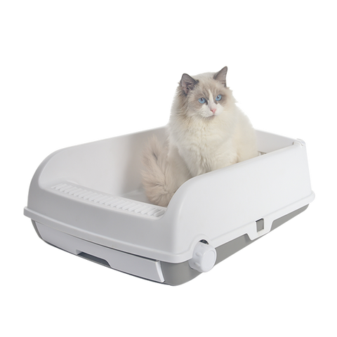 YES4PETS Large Cat Litter Tray Box Kitty Toilet with Rack Scoop Drawer-Style Cleaning Box White V278-AT1003-WHITE