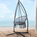 Gardeon Hammock Chair with Steel Stand Macrame Outdoor Swinging Grey HM-CHAIR-SWING-GREY-X