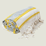 Woven Jacquard Tassel Natural Yellow Stripe Bed Sofa Throw 127 x 152 cm V262-CI- STK-571YGS