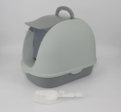 YES4PETS Portable Hooded Cat Toilet Litter Box Tray House with Scoop and Grid Tray Grey V278-MSP-0007-GREY-W-ZW-0001