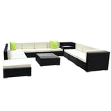 Gardeon 12PC Sofa Set with Storage Cover Outdoor Furniture Wicker FF-SOFA-BK-12PC-ABCDE